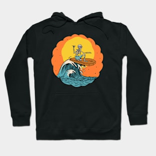 Cool Surfing Skeleton Riding a Coffin Top // Funny Surfer Cartoon Hoodie